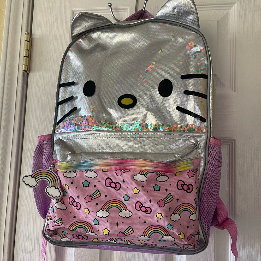 Hello Kitty Shimmering Silver and Pink Confetti Backpack